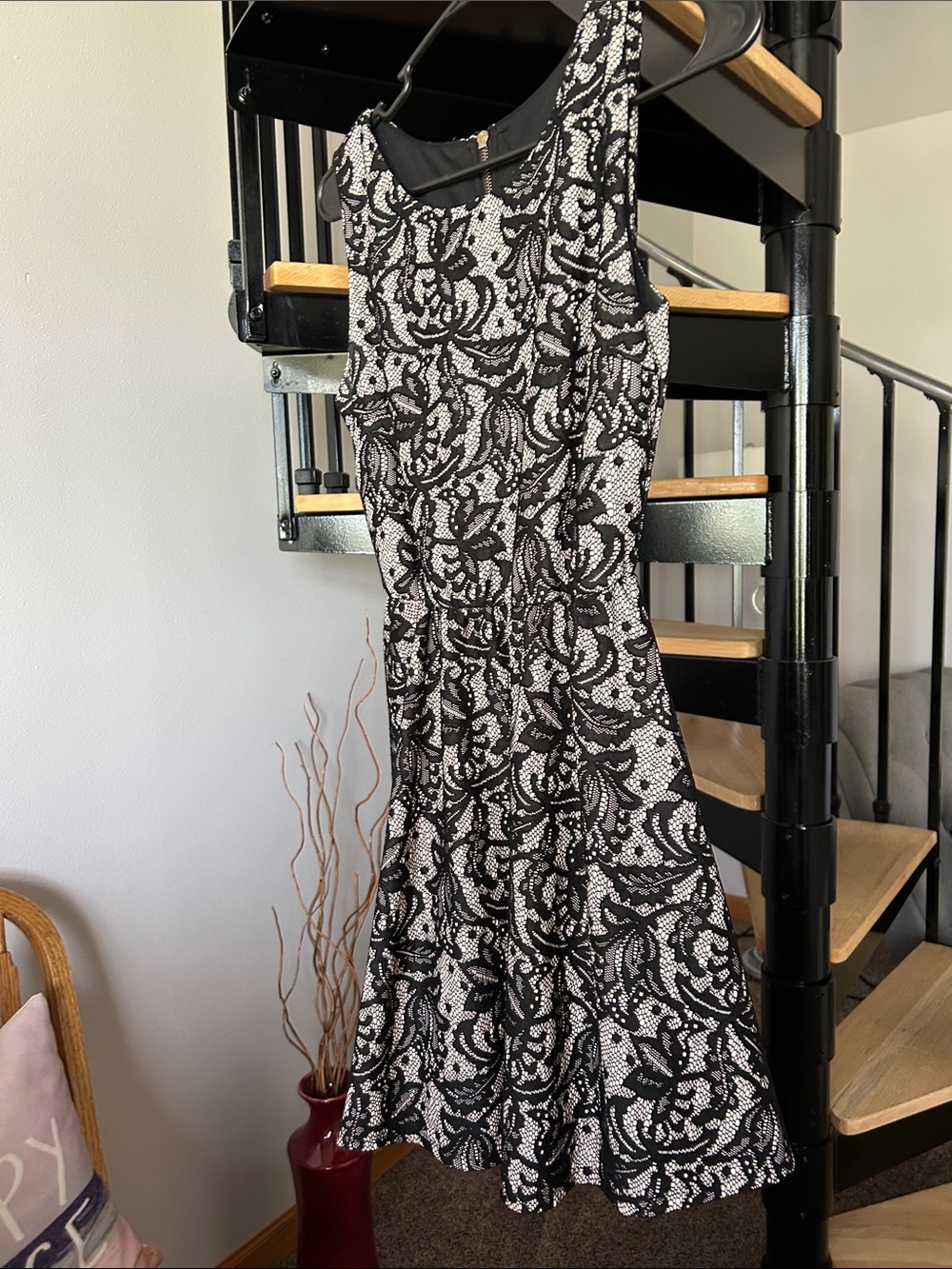 Xhilaration Black & White Lace-Pattern Midi Dress